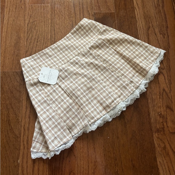 Altar’d state plaid beige mini pleated skirt bows and lace trim XXS - Picture 4 of 5
